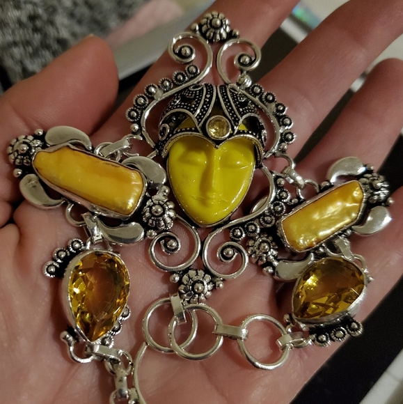 **Sale** New Goddess Face Citrine & Pearl 925 Silver Bracelet. - Picture 3 of 7